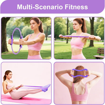 Home Pilates Kit for Women, Workout Set with 12.9" Ring, 9.8" Mini Ball, 4 Fabric Bands, Figure-8 Band, Stretch Band, D-Ring Strap, Cordless Jump Rope, Socks, Carry Bag