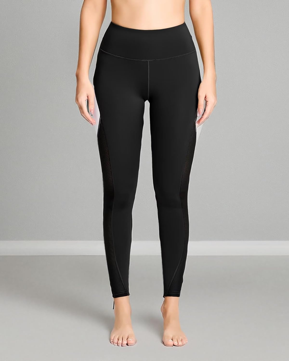 QUEENIEKE Women Yoga Pants Color Blocking Mesh Workout Running Leggings Tights