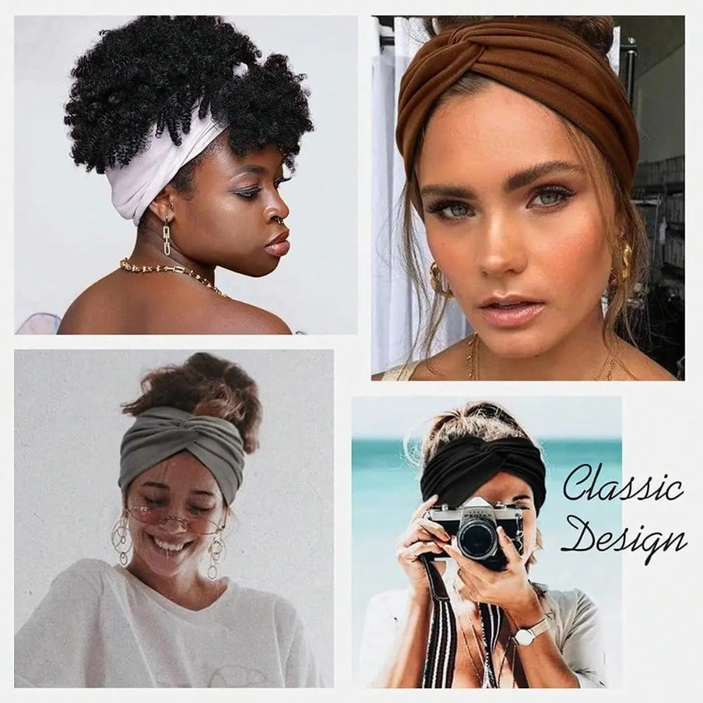AUGHAD Women's 4-Piece Wide Headband Set - Soft Bohemian Style Scarf Hair Accessories with Knot Design, Suitable for Yoga, Running, Sports, and Daily Wear