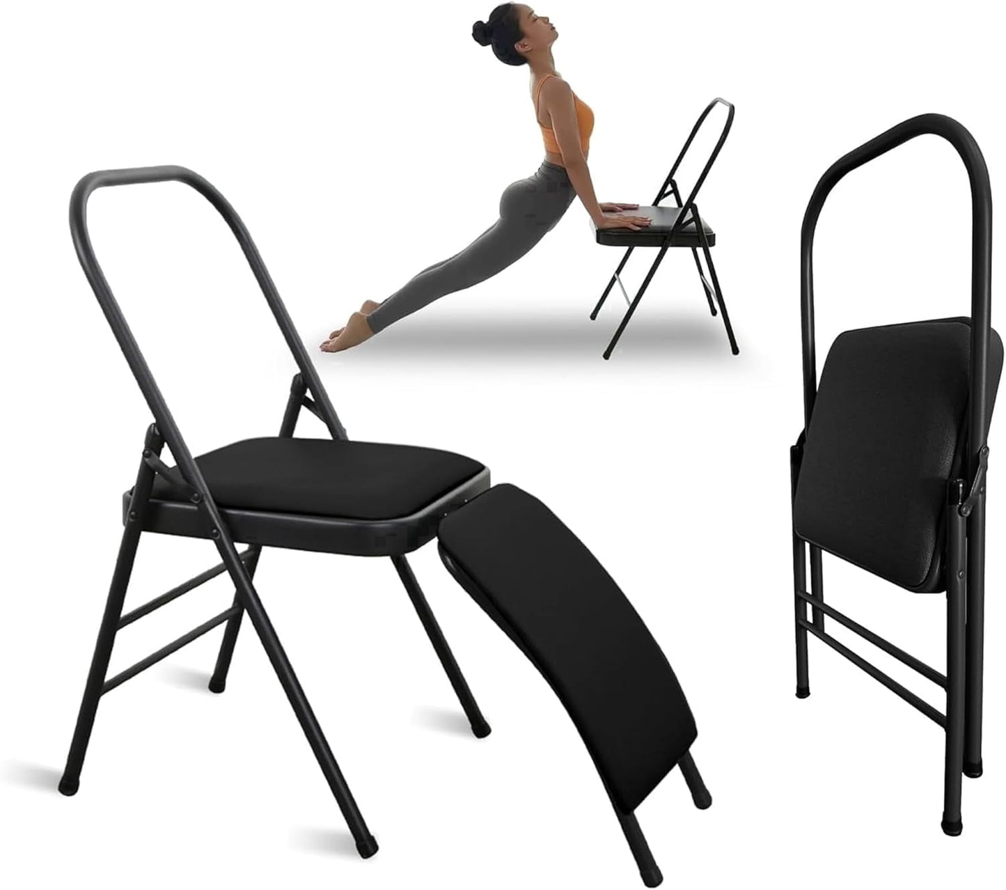 Folding Yoga Handstand Chair, Metal Stretch Trainer with Detachable Lumbar Support, Premium Yoga Chair for Stretching, Balance & Posture Correction
