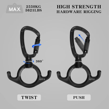 Aerial Silks Hardware or Single Point Yoga Hammock Rigging Aluminum Swivel D Auto Locking Carabiner Rated 25KN Low Ceilings