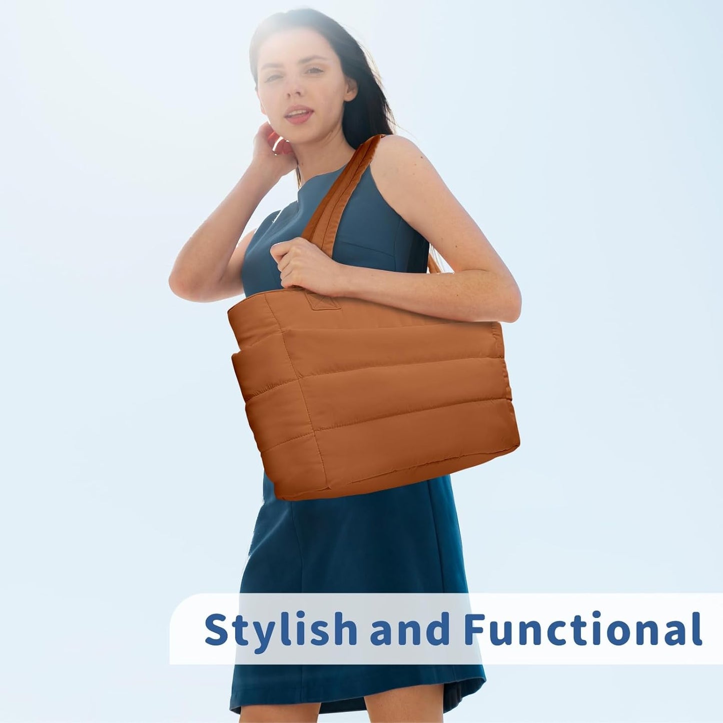 TOPDesign Puffer Tote Bag for Women, Lightweight Puffy Handbag with Compartments, Quilted Shoulder Bag for Work, Travel, Gym - Colors A