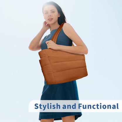 TOPDesign Puffer Tote Bag for Women, Lightweight Puffy Handbag with Compartments, Quilted Shoulder Bag for Work, Travel, Gym - Colors A