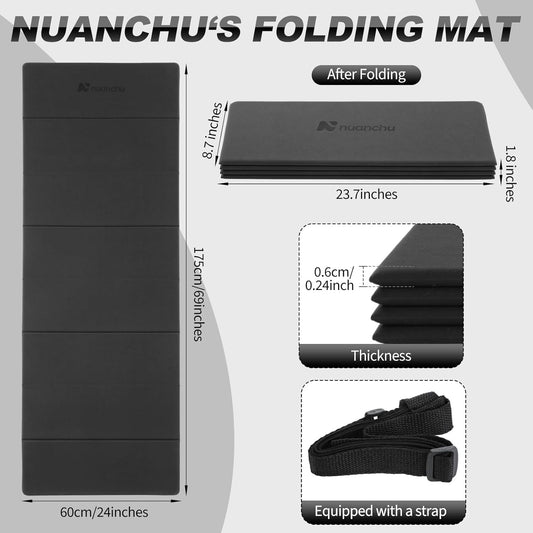 Nuanchu 3 Packs Foldable Yoga Mat Yoga Gift Non-slip Fitness Pilates Mats 6mm Thick with Strap Poe Material 69 x 24 x 0.24" Lightweight Multi-purpose Workout Mats for Exercise Home Travel
