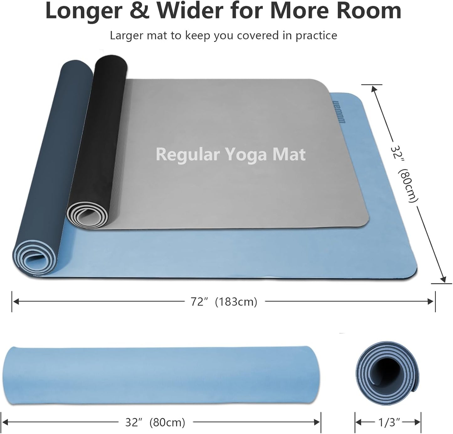Wide Yoga Mat-80cm Non Slip Extra Thick 1/3'' Fitness Exercise Mat TPE Material High Resiliency Hot Yoga Mats(72“L x 32"W) With Carry Strap for Women Yoga Pilates, Home Floor Workout