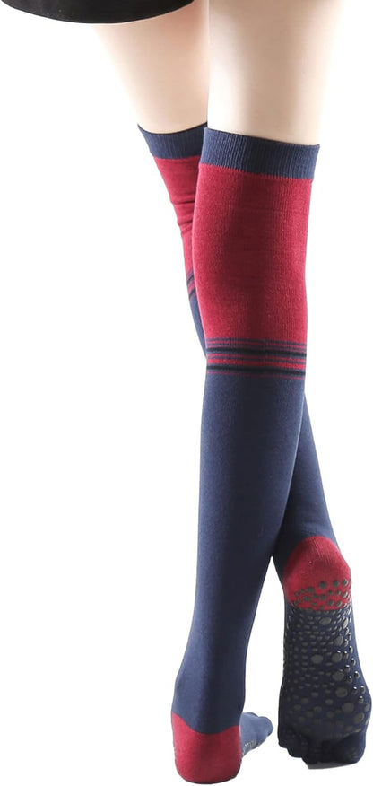 Verdancy Yoga Pilates Toe Socks - Toeless With Grips for Women, Non-Slip Cushioned Over Knee Thigh High