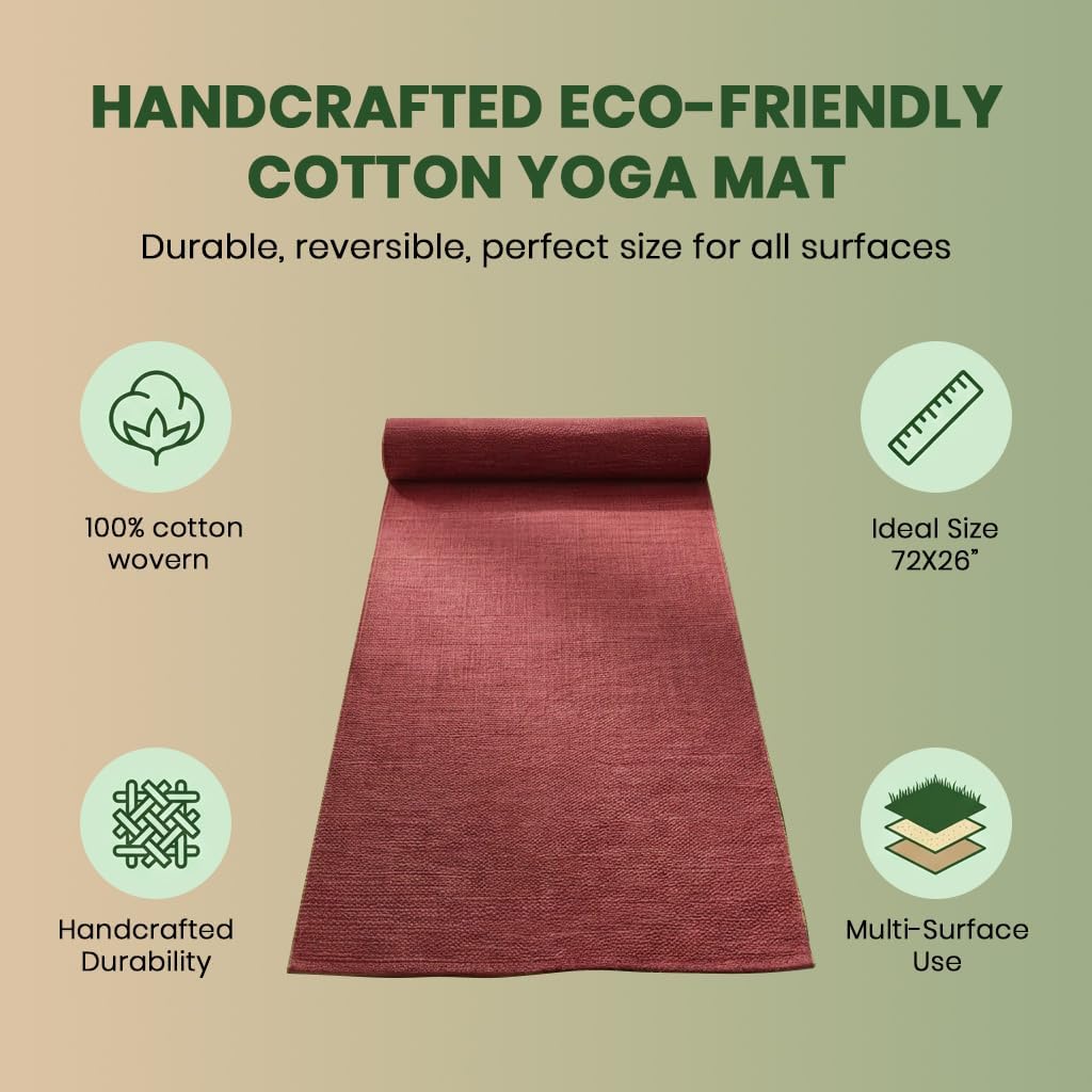 LFH Home Handmade Cotton Yoga Mat Cotton Rug picnic mat For Exercise, Workout, Fitness - Perfect Heavy Quality Eco Friendly Natural Cotton Woven Reversible Yoga Mats for Men & Women - 72x26 Inch.