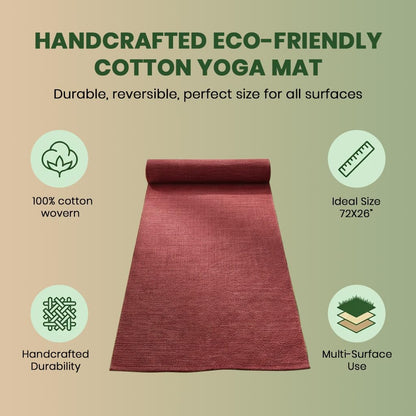 LFH Home Handmade Cotton Yoga Mat Cotton Rug picnic mat For Exercise, Workout, Fitness - Perfect Heavy Quality Eco Friendly Natural Cotton Woven Reversible Yoga Mats for Men & Women - 72x26 Inch.