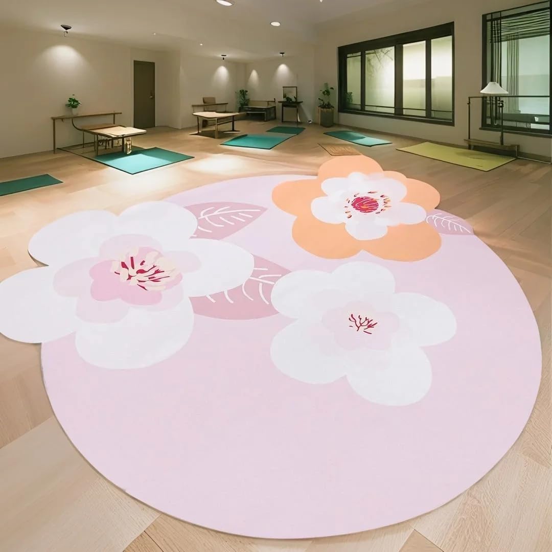 ABREEZE Irregular Large Flower Meditation Mat Non Slip Round Pilates Yoga Mat Natural Rubber with Sueded Surface Exercise Mat