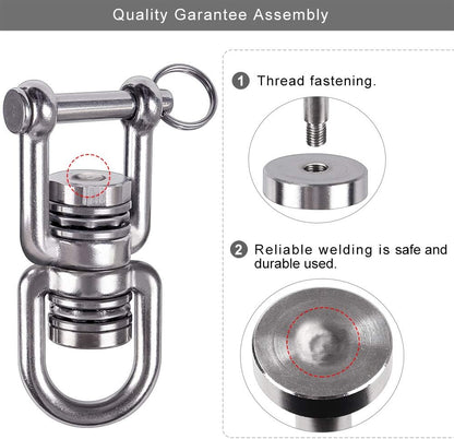 BeneLabel Dual Hanging Rings Hammock Swing Hanger, Swivel Stainless Steel Mounting Bearing Set D Shape Open Loop for Indoor Outdoor Playground Chair Yoga Rope Punching Bag Sandbag