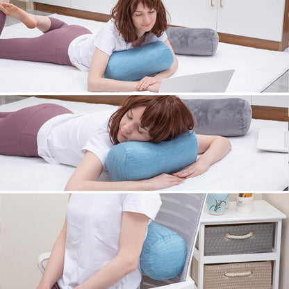 1 MIDDLE ONE Round Cylinder Bolster Pillow with Removable Velvet Cover, Tube Roll Cervical Pillow for Head, Neck, Back and Legs Support, 13" x 6", Grey