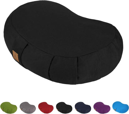 Crescent Zafu Meditation Pillow, D=17" W=11" H=5.5" Zabuton Yoga Bolster, Meditation Cushion, Floor Pouf Yoga Pillow Zippered Organic Cotton Cover Natural Buckwheat kneeling pillow - Large