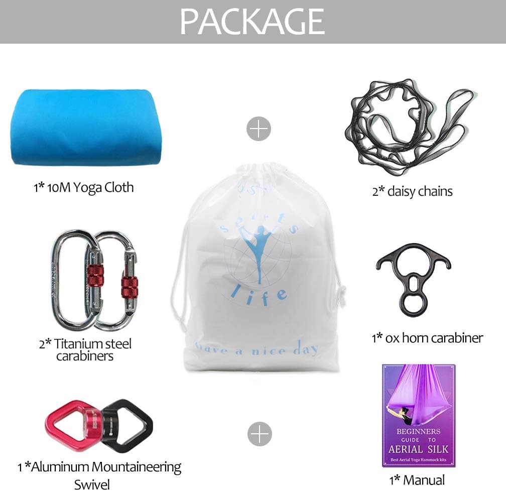 Deluxe Aerial Silks Equipment Set - 11 Yards Aerial Yoga Hammock Swing for Acrobatic, Circus Arts, Dance (L:10m W:2.8m)