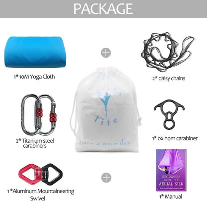 Deluxe Aerial Silks Equipment Set - 11 Yards Aerial Yoga Hammock Swing for Acrobatic, Circus Arts, Dance (L:10m W:2.8m)