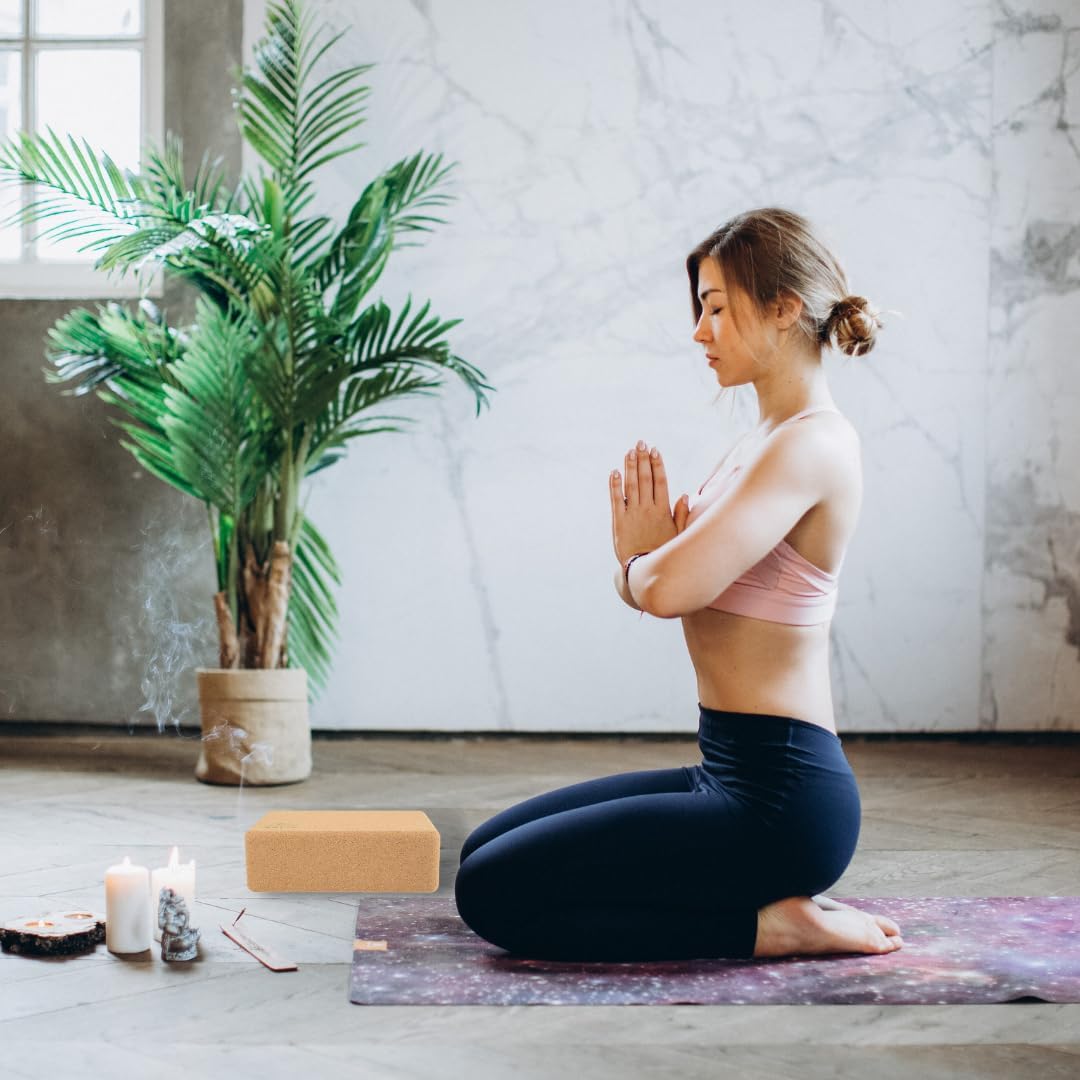 "FULANA Natural Cork Yoga Blocks (2-Pack) - High Density, Non-Slip Surface, Eco-Friendly (Women)(men) Yoga Accessories - 9x6x3 inches - Ideal Support for Yoga, Pilates, Stretching"