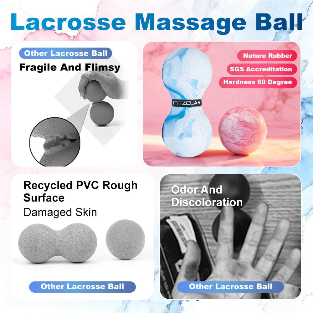 FITZELAR Massage Lacrosse Balls for Myofascial Release, Quality Certification, Massage Deep Tissue for Back and Shoulder, Trigger Point Therapy, Muscle Knots, Relieving Muscle Pain
