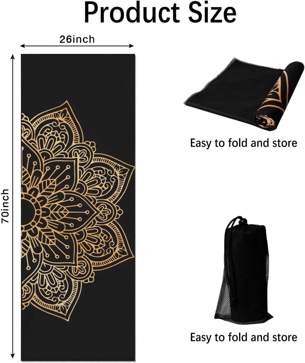 Hot Yoga Mat Towel with Corner Pockets Yoga Towels for Hot Yoga Non Slip with Travel Bag Sweat Absorbent Yoga Blankets Mat Cover for Workout Gym 70"x26" (Mountain-01, 70x26)