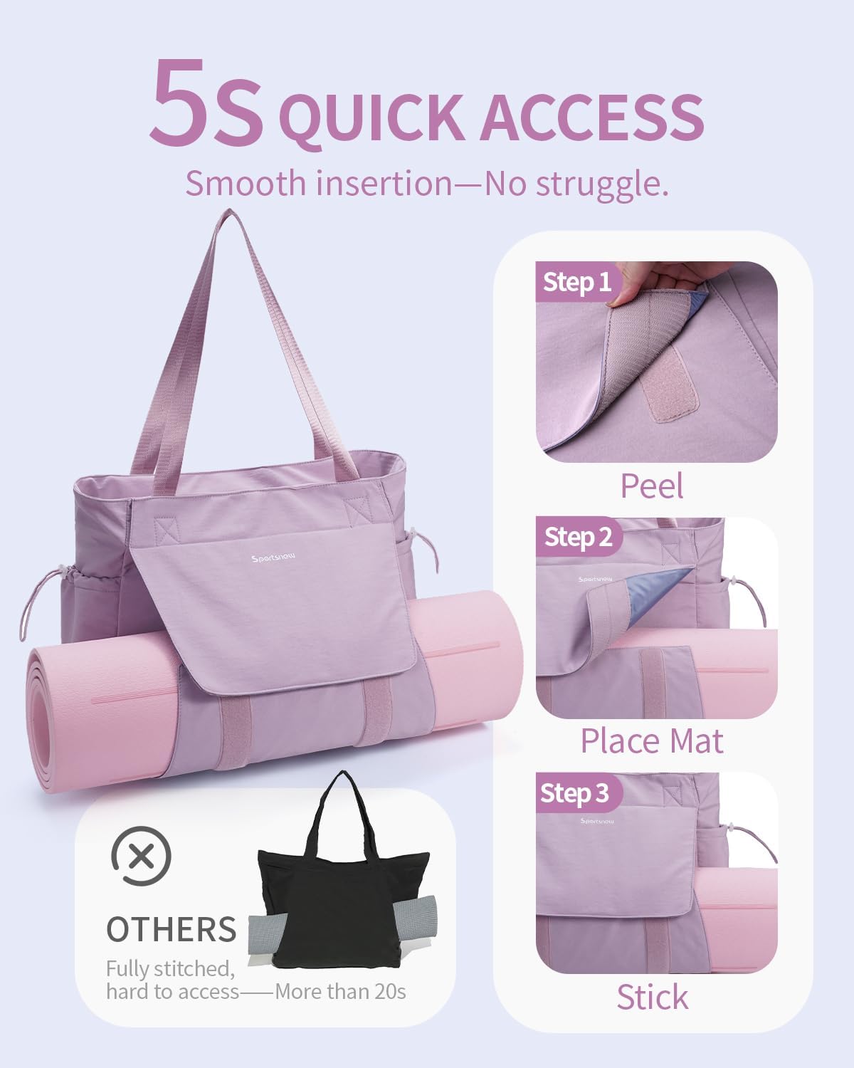 sportsnew Yoga Mat Bag Tote Yoga Gym Bags For Women Men with Waterproof Wet Pocket & Hook-and-loop, Quick Access Storage Yoga Mat Bag Carrier