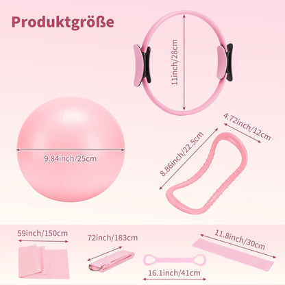 Pilates Ring Set for Women, Pilates Equipment with 5 Resistance Bands & Accessories, Pilates Ball, 14'' Magic Circle Hoop, Pilates Starter Kit for Beginners at Home