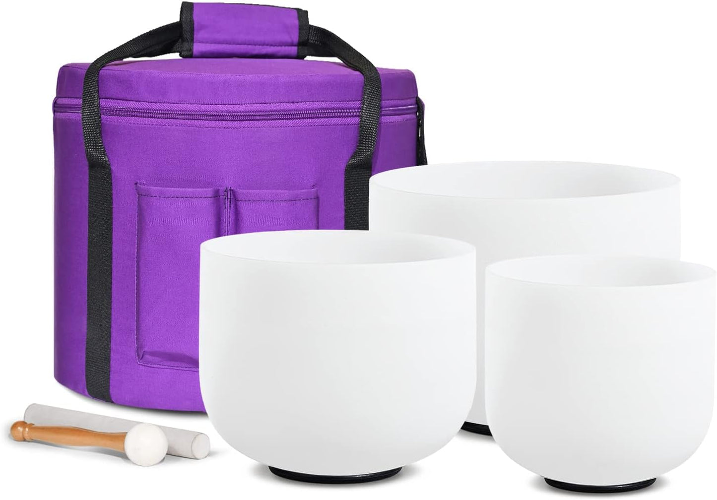CVNC 440HZ 7"G+9"E+11"C 3 PCS Frosted Crystal Singing Bowls Set with Bag Mallets and Rubber O-rings for Sound Healing Bath Therapy Meditation Yoga Instrument Zen