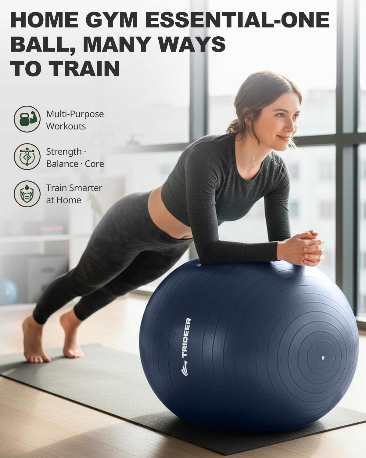 Trideer Exercise Ball for Yoga, Pilates & Fitness – Stability Ball Equipment for Home Gym & Office Chair, Core & Balance Training Accessories, Physical Therapy Equipment, Quick Pump Included, 5 Sizes