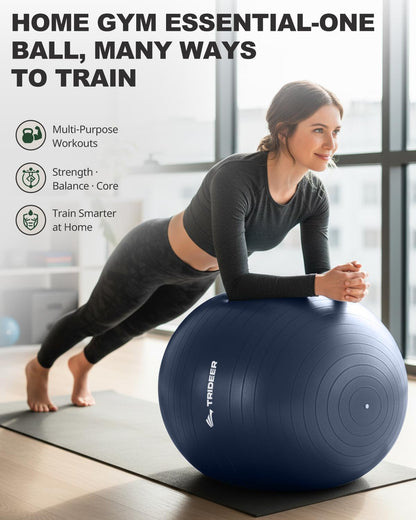 Trideer Exercise Ball for Yoga, Pilates & Fitness – Stability Ball Equipment for Home Gym & Office Chair, Core & Balance Training Accessories, Physical Therapy Equipment, Quick Pump Included, 5 Sizes