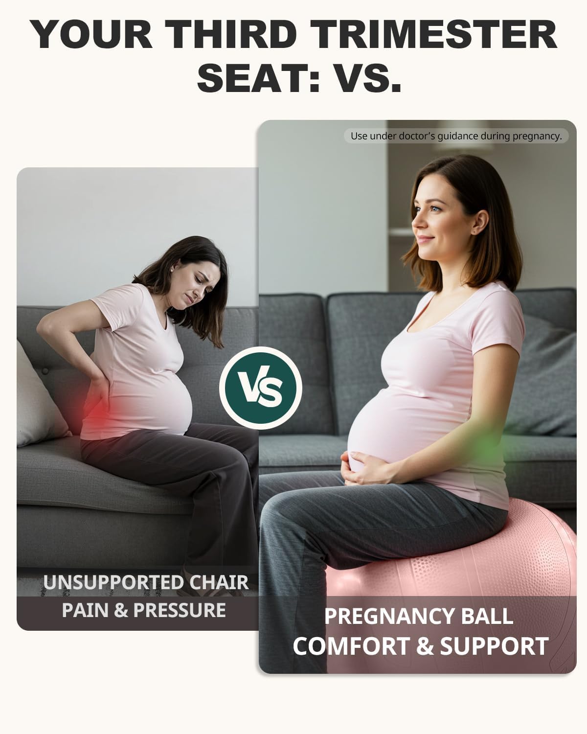 Trideer Pregnancy Birthing Ball, 1.7mm Extra Thick Yoga Ball for Maternity, Labor, Physio, Recovery, Exercise Guide & Daily Comfort Tips for All Trimesters, 1000LB Anti-Burst Non-Slip Stability Ball