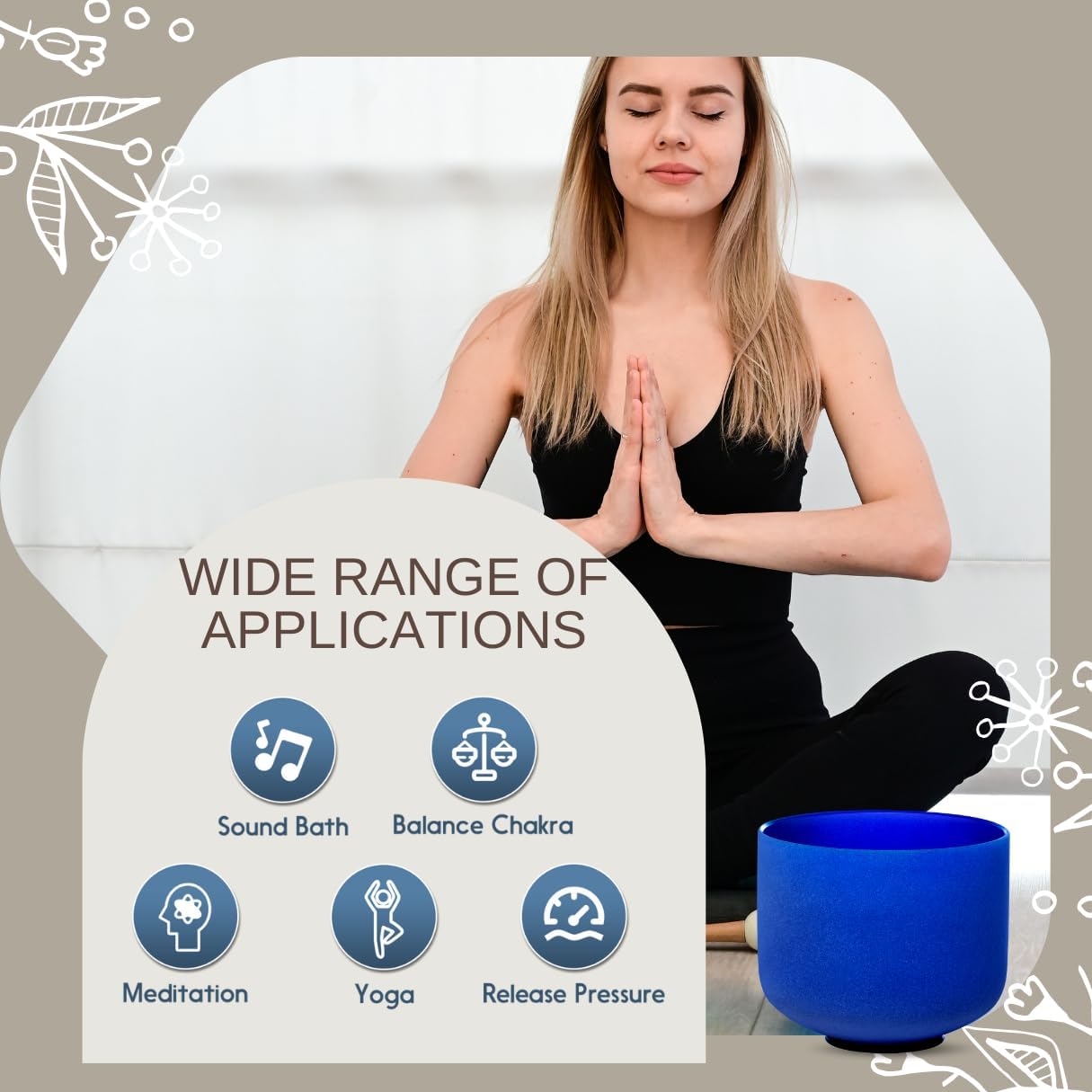 8 inch White C Note Root Chakra Quartz Crystal Singing Bowl, for Healing Mindfulness Meditation Yoga Sound Baths, with Rubber Mallet O-ring