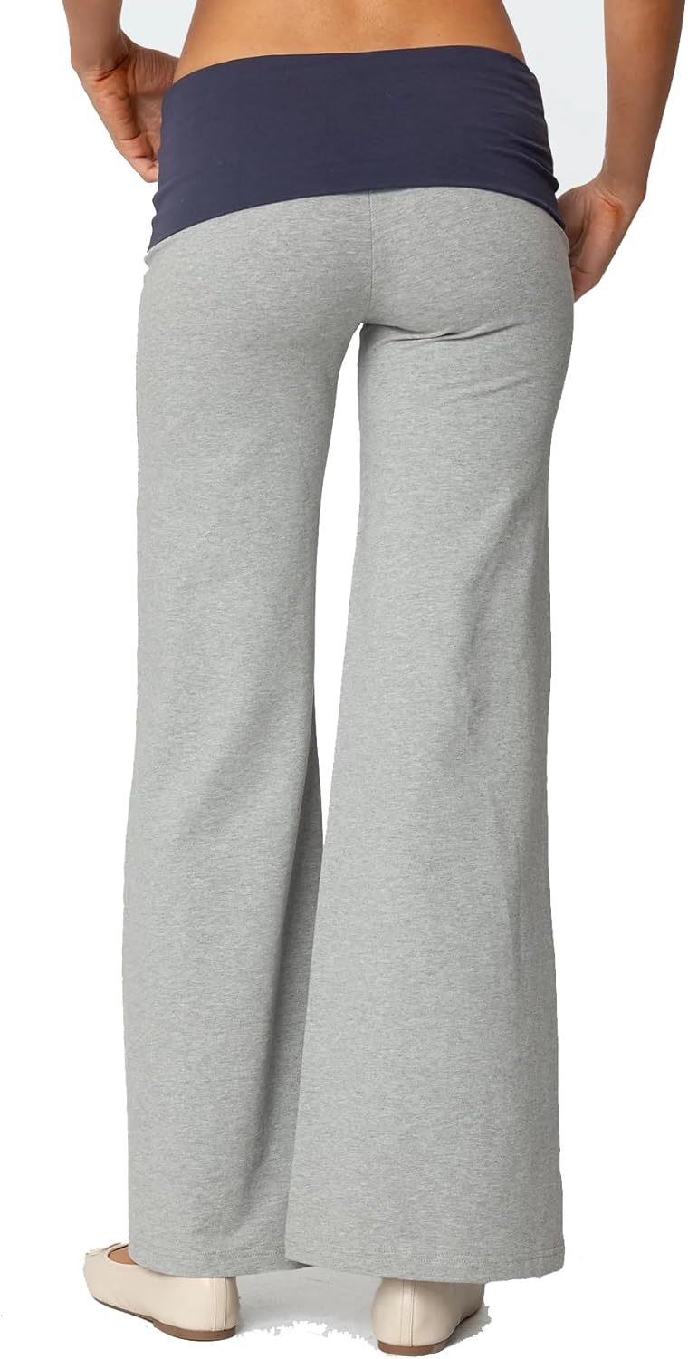 Women Y2k Fold Over Yoga Pants Colour Block Straight Leg Bottoms Low Rise Stretchy Lounge Trousers