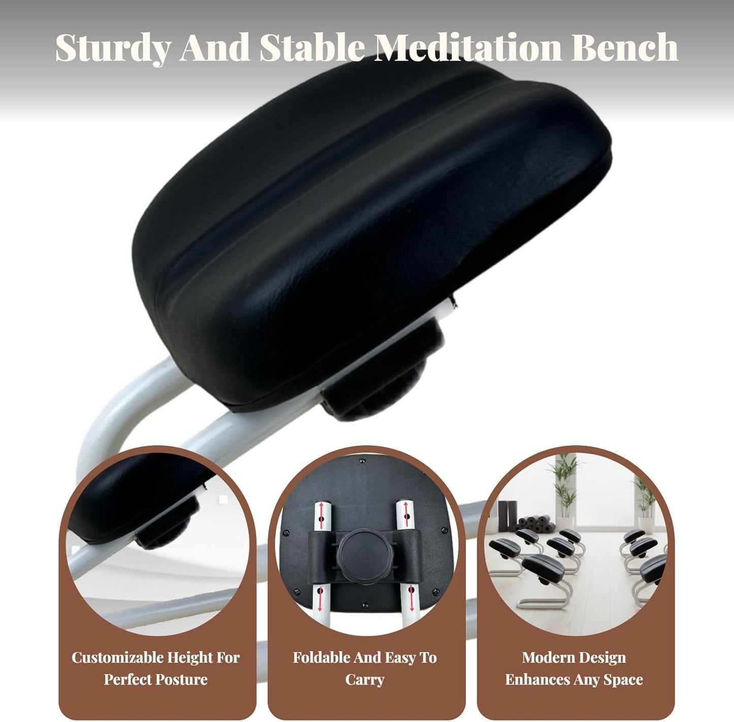 Menolana Kneeling Meditation Stool, Prayer Bench Adjustable Height, Portable Meditation Bench, for Studio Yoga Praying Prayer, Black
