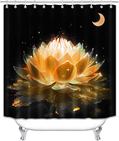 4PCS Spa Zen Shower Curtain Sets with Rugs, White Shower Curtain, Pink Floral Orchid Lotus Water Lily Stone Bamboo Water Reflection Yoga Massage Relaxing Spiritual Meditation Bathroom Decor