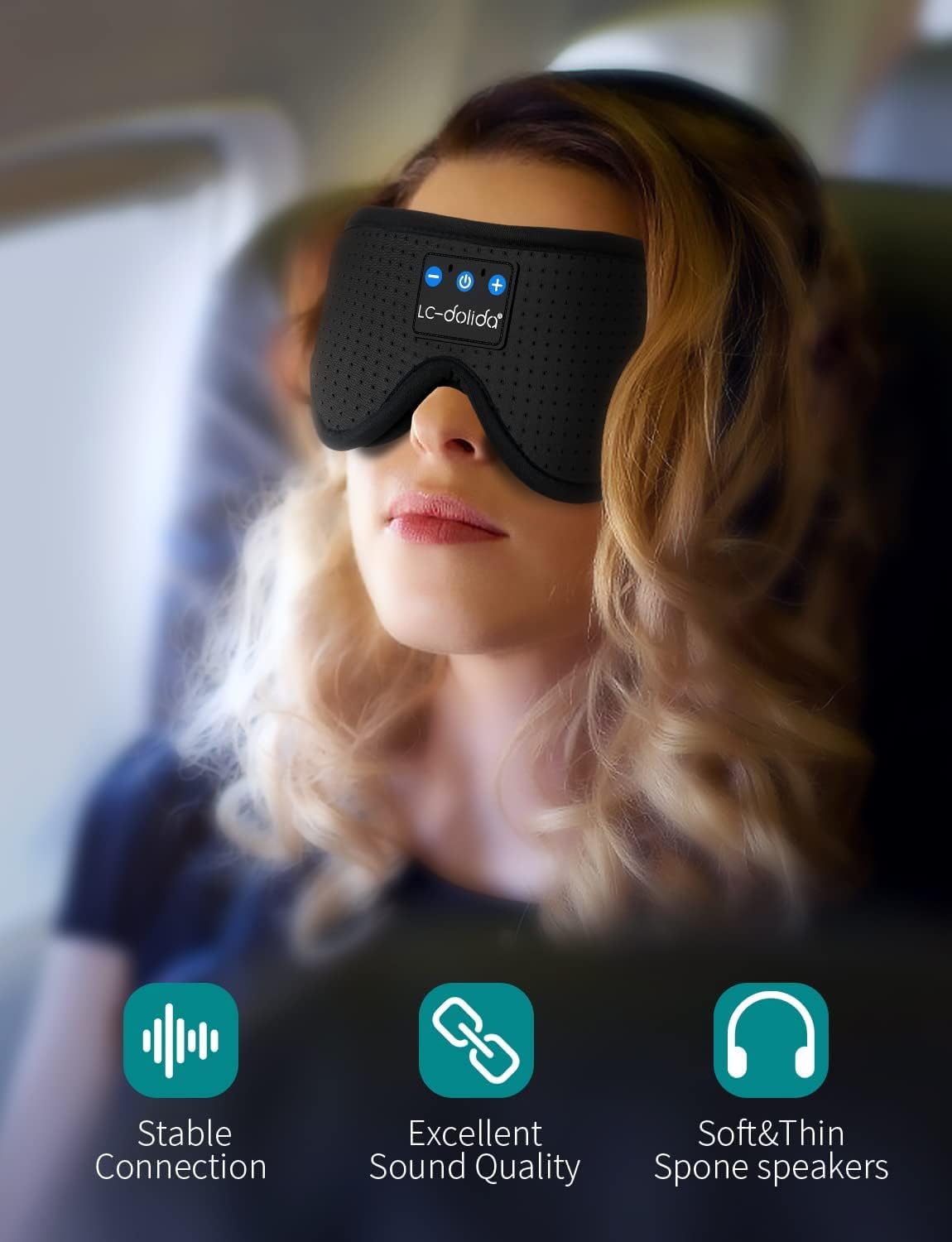 LC-dolida Sleep Headphones, 3D Sleep Mask Bluetooth Wireless Music Eye Mask, Sleeping Headphones for Side Sleepers Sleep Mask with Bluetooth Headphones Ultra-Thin Stereo Speakers Perfect for Sleeping