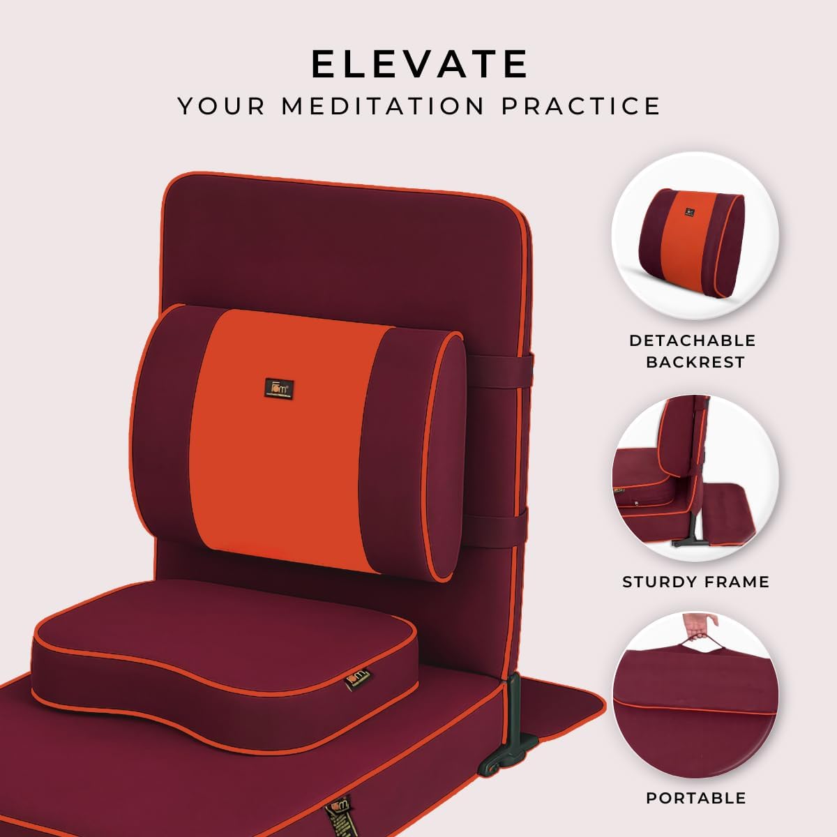 Friends of Meditation Extra Large Meditation Chair | Floor Chair with Back Support | Yoga Chairs for Adults | Portable Folding Chair | Yoga Chair with Cushion & Meditation Block | Black | 24x22 in