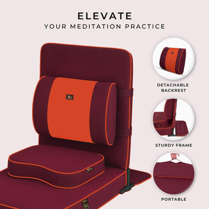 Friends of Meditation Extra Large Meditation Chair | Floor Chair with Back Support | Yoga Chairs for Adults | Portable Folding Chair | Yoga Chair with Cushion & Meditation Block | Black | 24x22 in