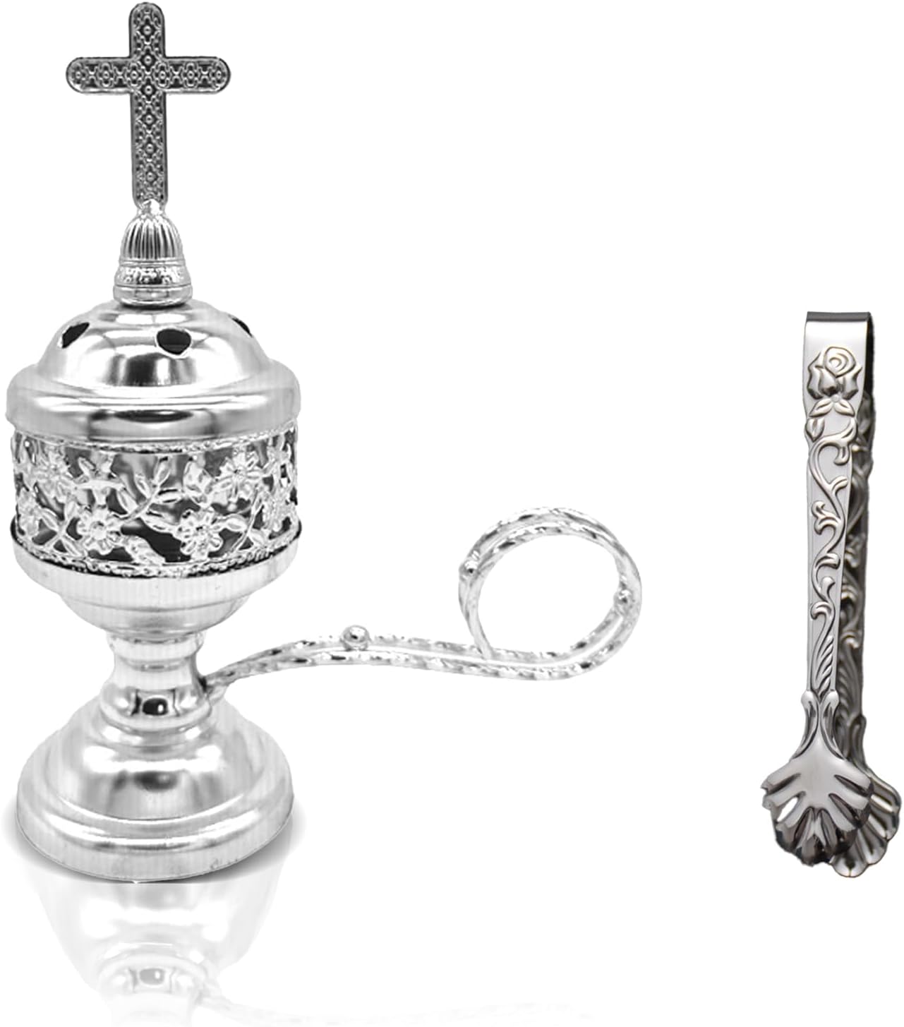 Gold Incense Burner with Tong – Frankincense Charcoal Incense Stand Aromatherapy, Yoga, Spa, Home Decor, and Church Use – Compact & Durable Bakhoor Holder