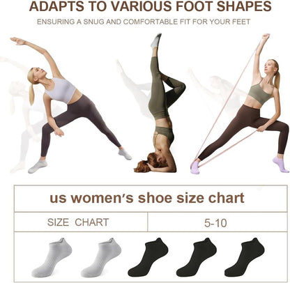 5 Pairs Pilates Socks with Grips for Women Non Slip Grip Yoga Crew Socks for Barre Hospital Barefoot Workout