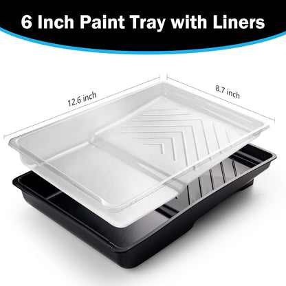 Mister Rui Paint Roller Kit, 9 Pack 6 Inch High Density Foam Paint Roller, Paint Tray with Liner, Mini Paint Rollers for Painting Walls, Small Paint Roller Tray Set