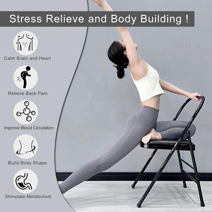 Folding Yoga Handstand Chair, Metal Stretch Trainer with Detachable Lumbar Support, Premium Yoga Chair for Stretching, Balance & Posture Correction