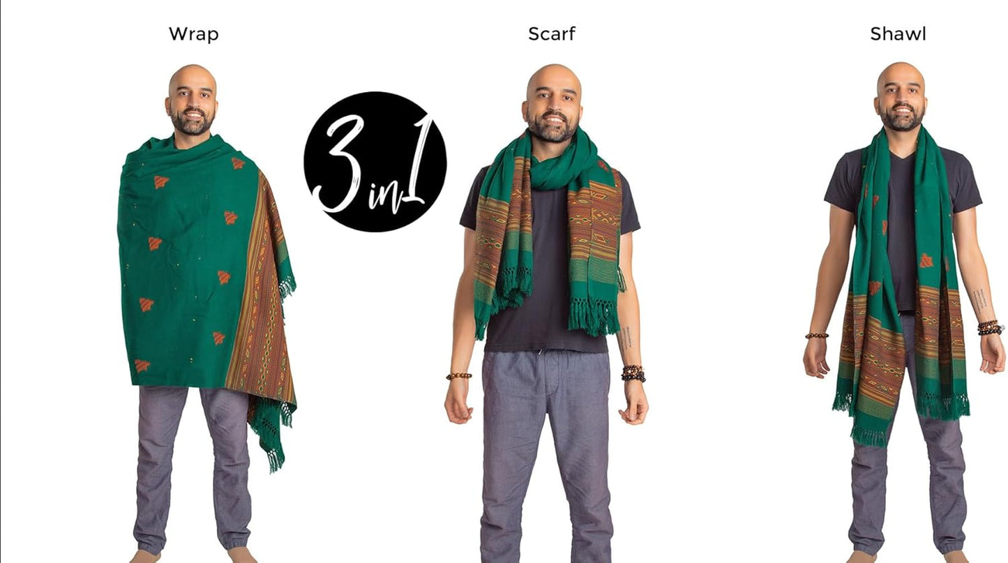 Exotic Vegan Meditation Shawl - Large Unisex Prayer Wrap, Oversize Scarf & Versatile Indian Style Blanket