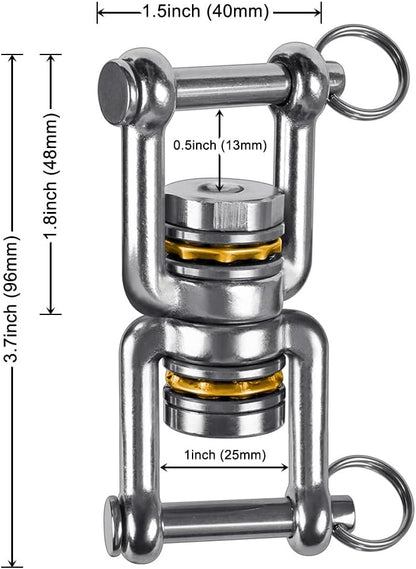 BeneLabel Dual Hanging Rings Hammock Swing Hanger, Swivel Stainless Steel Mounting Bearing Set D Shape Open Loop for Indoor Outdoor Playground Chair Yoga Rope Punching Bag Sandbag
