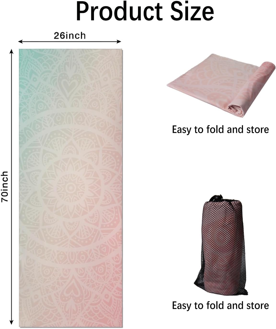 Hot Yoga Mat Towel with Corner Pockets Yoga Towels for Hot Yoga Non Slip with Travel Bag Sweat Absorbent Yoga Blankets Mat Cover for Workout Gym 70"x26" (Mountain-01, 70x26)