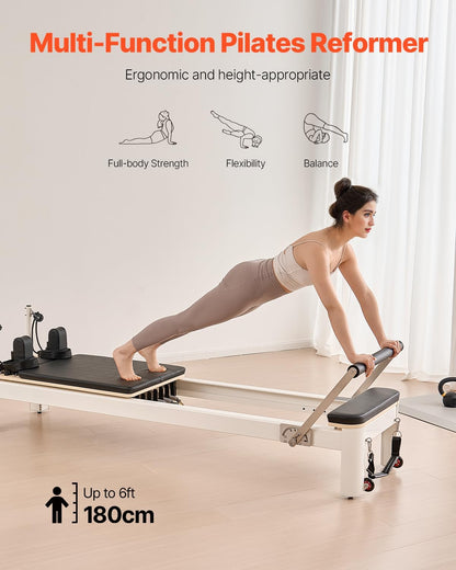 VEVOR Pilates Reformer, Reformer Pilates Machine with Cadillac Trapeze Table or Tower & Mat, Pilates Equipment for Home Workout and Studio, Includes Jump Board，Sitting Box
