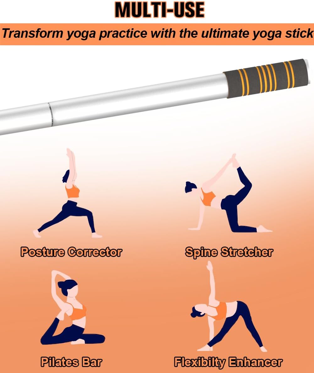 5ft Yoga Stick – Heavy-Duty Steel Adjustable Stretching Bar for Mobility, Flexibility & Balance. Multi-Functional Fitness Pole with 4 Steel Rods & Comfort Foam Grips