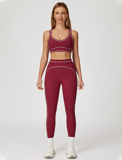 Women 2 Piece Workout U Back Color Block Sports Bra High Waist Tummy Control Active Leggings Yoga Pilates Outfits