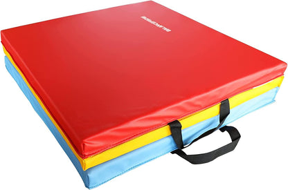 BalanceFrom 6x2 Feet 3-Panel Folding Gymnastics Mat – 1.5-Inch Thick Pad with Vinyl Surface and Carrying Handles for Tumbling, Yoga, Pilates, Home Workouts, and Martial Arts