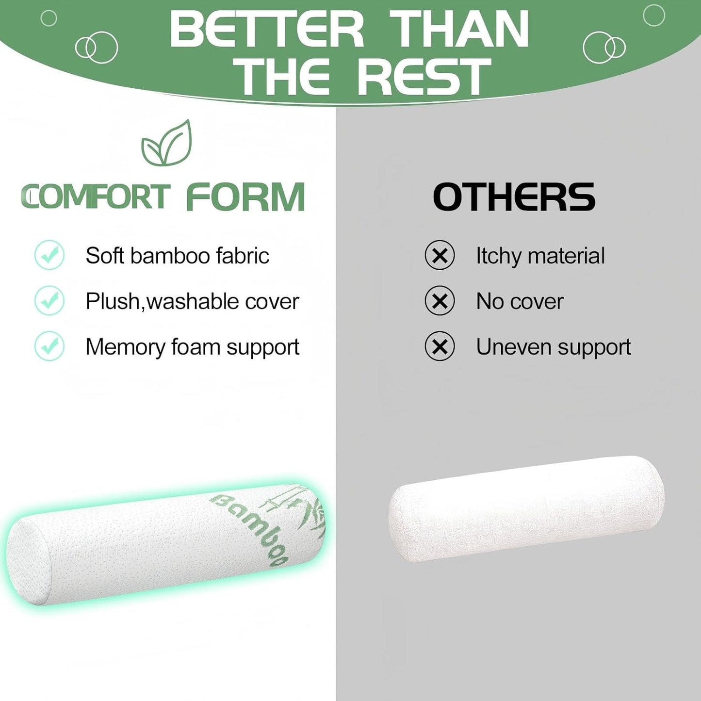 Bucherry 2 Pcs 24 x 13.8 Inches Cervical Neck Roll Memory Foam Pillow Cylinder Bolster Pillow for Bed Round Neck Support with Removable Washable Cover for Sleeping Travel Yoga Legs Back Lumbar