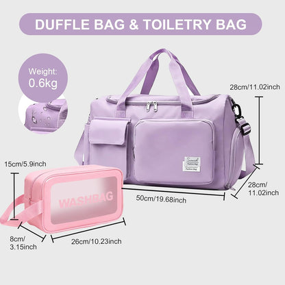 Suruid Travel Yoga Duffel Bag with Shoes Compartment Sports Gym Handbag with Dry Wet Separated Pocket for Training Men and Women, Overnight /Weekender Bag - Pink