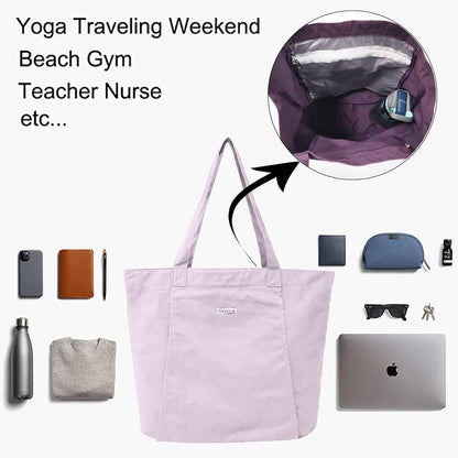 Yoga Mat Bag for Women, 100% Cotton Canvas Tote with Wet/Dry Pocket, Bottle Holder and Inner Zipper Pocket, 25L Carrier for Pilates and Travel