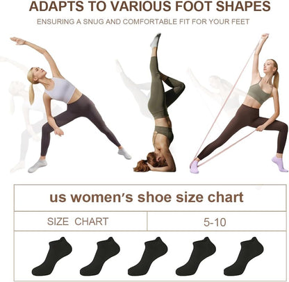 5 Pairs Pilates Socks with Grips for Women Non Slip Grip Yoga Crew Socks for Barre Hospital Barefoot Workout