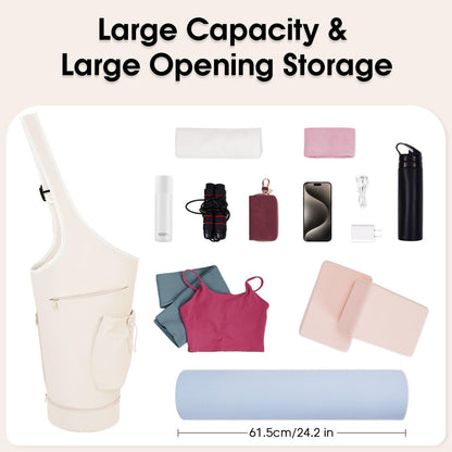 sportsnew Yoga Mat Bag, Large Opening Long Tote Yoga Mat Carrier Holder Bag with Waterproof Wet Pocket and Drawstring Water Bottle Pocket, Adjustable Shoulder Strap Storage Bag, patent pending